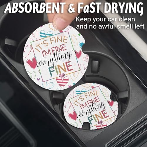 Yonlevres Car Coasters for Cup Holders, 2 Pack, I'm Fine - Image 2