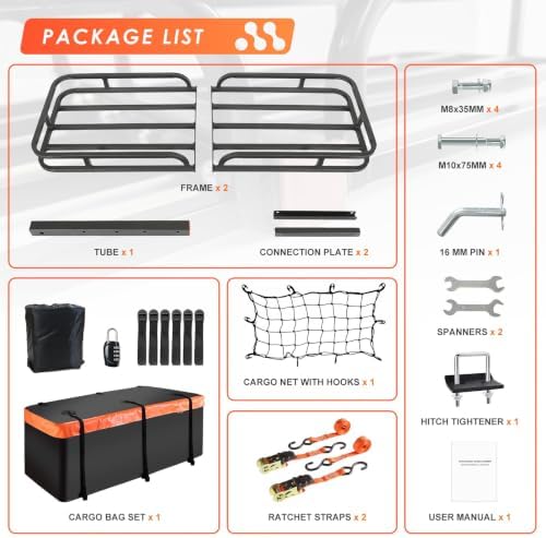Hitch Mount Cargo Carrier Rack Basket 53"*19"*5"+Waterproof Bag 9 Cu.Ft. - Image 7