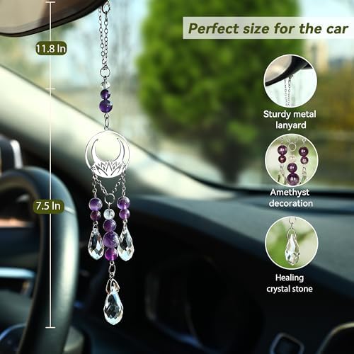 Car Rear View Mirror Accessories, Cute Lotus Hanging Ornament, Unique Amethyst - Image 3