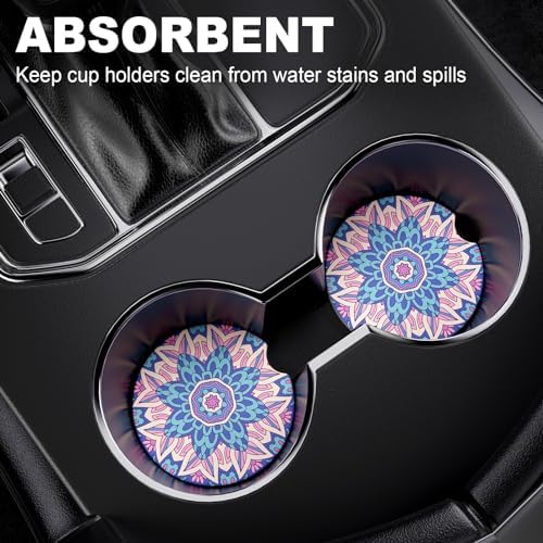 2 Pack Car Cup Holder Coasters, 2.63 inch Anti Slip Insert Absorbent Ceramic - Image 2