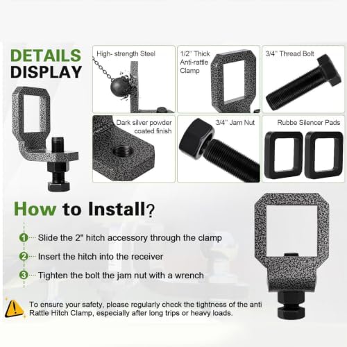 Hilitand 2 Inch Hitch Stabilizer, Anti Rattle Heavy Duty Clamp - Image 2