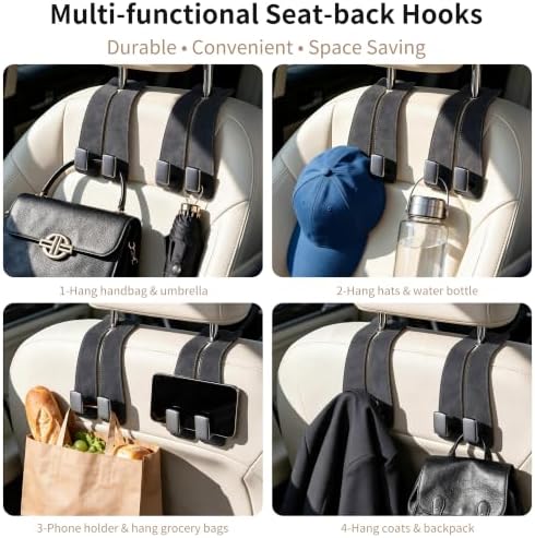 Amooca Car Headrest Hooks 2-Pack Suede Seat Organizer - Image 4