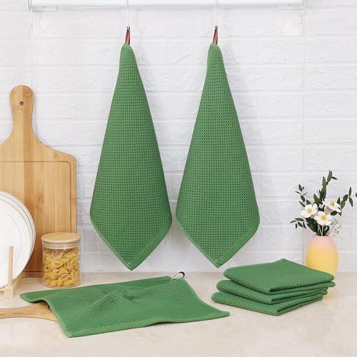 Kitinjoy 100% Cotton Waffle 6-Pack Kitchen Towels, Grass Green - Image 6