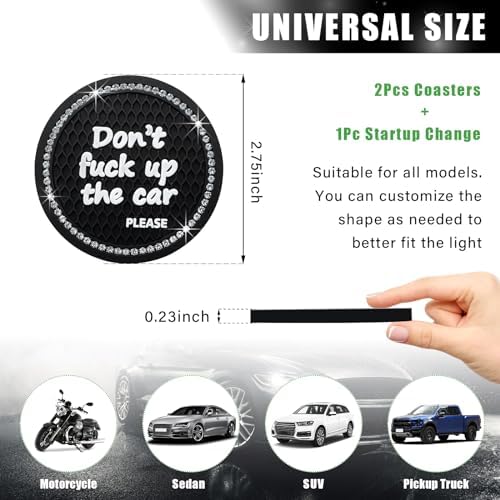 Ziciner 2 Pack Bling Car Cup Holder Coaster, 2.75 Inch Anti-Slip Auto Insert - Image 2