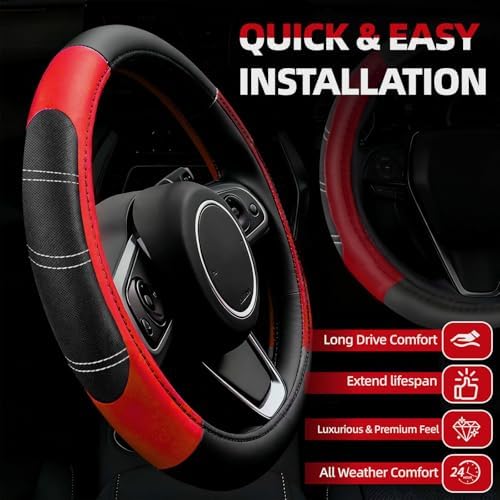 NBTEPEM 6 Pcs Red Steering Wheel Cover Set, Sport Microfiber Leather Steering - Image 2