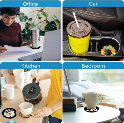 2Pcs Daisy Car Coasters, 2.75" Neoprene Rubber Cars Cup Holder Coasters - Image 7