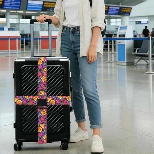 2PC, Floral Luggage Strap 1.97 x 70.87 inch Colorful Rose Tulip Blossom Pattern - Image 4