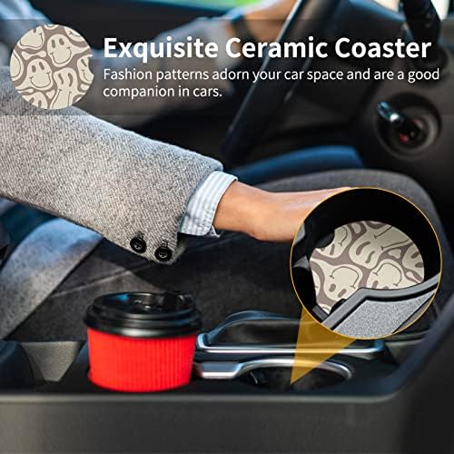 Car Coasters, 2.56 inches Ceramics Heat Resistant Anti Slip Cork Base Car - Image 5