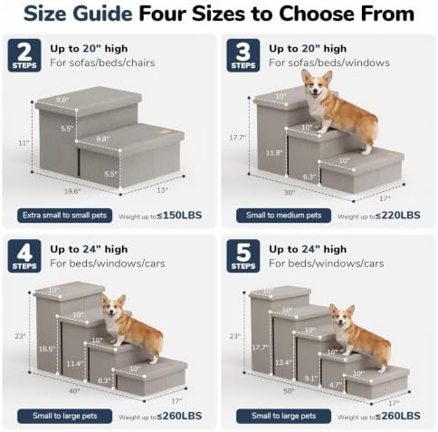 5-Step Wide Dog Stairs with Storage 23" H, Non-Slip Sturdy Pet Steps - Image 2