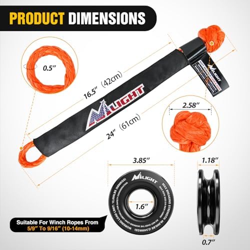 Nilight 2PCS Synthetic Soft Shackle 1/2" x 24" & Recovery Ring Kit - Image 2