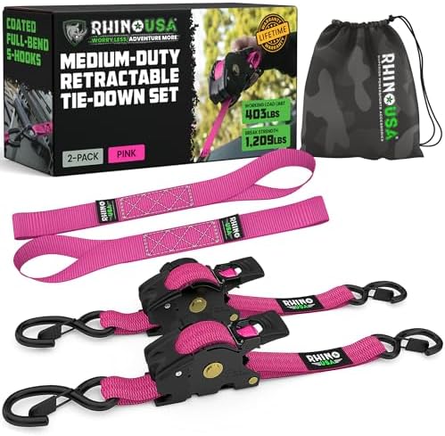 Rhino USA Retractable Ratchet Straps - 1in x 10ft by RhinoUSAInc