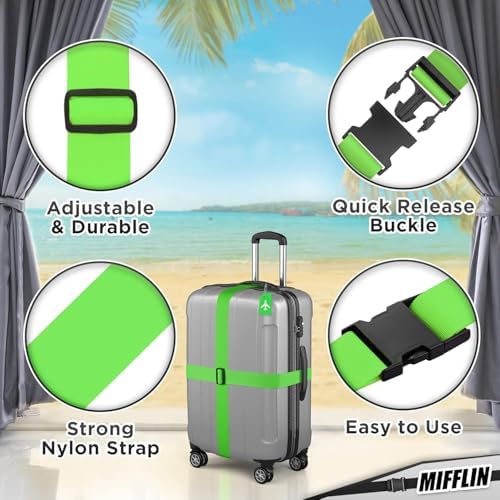 Luggage Straps - Neon Green, 2 Inches Wide, 4 Pack - Adjustable Nylon Belt - Image 2