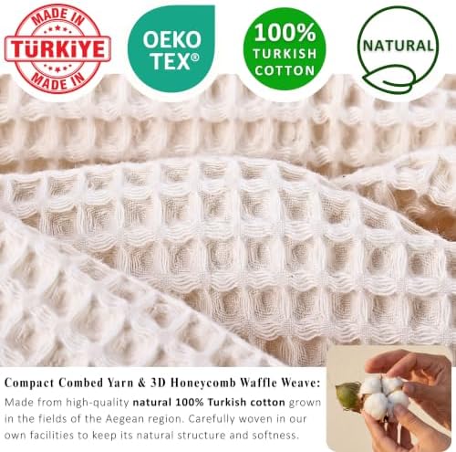 PÜSKÜL Natural 100% Turkish Cotton Waffle Hand and Kitchen Towels Set of 3 - Image 3