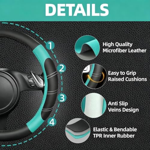 NBTEPEM 10 Pcs Car Floor Mats Full Set & Sport Leather Steering Wheel Cover - Image 2