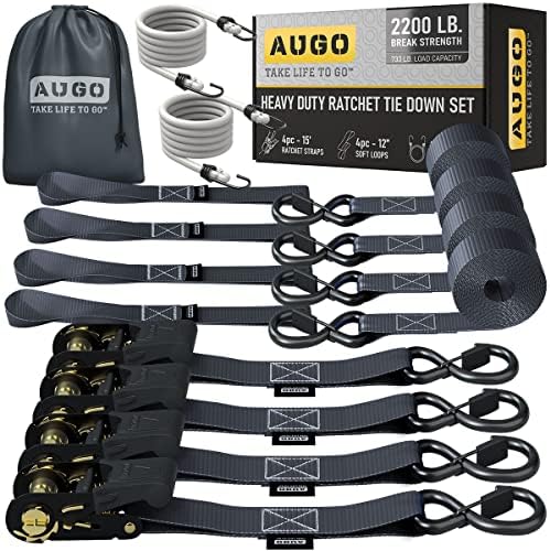 AUGO Ratchet Straps Heavy Duty 4 Pack -15 FT - 2200 LB Break Strength – - Cargo by AUGO