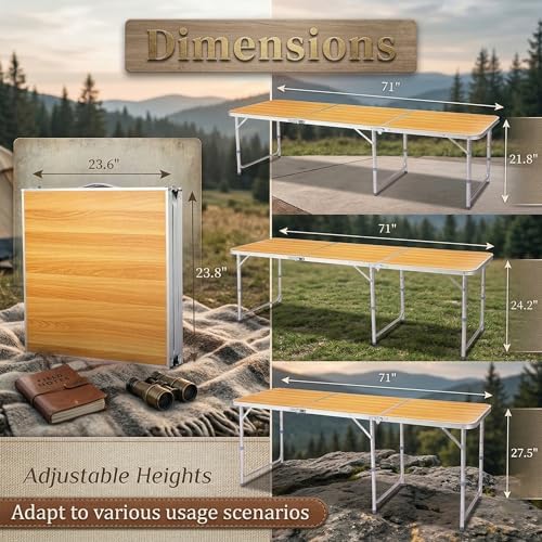 6ft Aluminum Alloy Folding Table Wood Grain Portable Camping Picnic Table 3 - Image 4