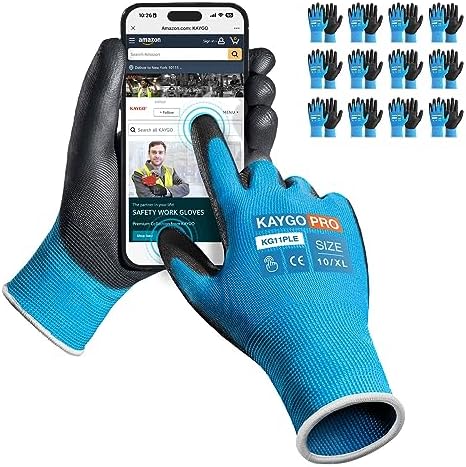 KAYGO Safety Work Gloves, PU Coated, 2-Finger Touchscreen by KAYGO