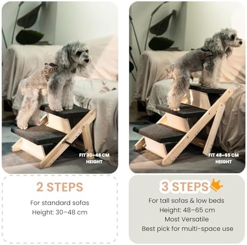 MEWANG Wood Pet Stairs, 3-Step Dog Stairs - Image 5