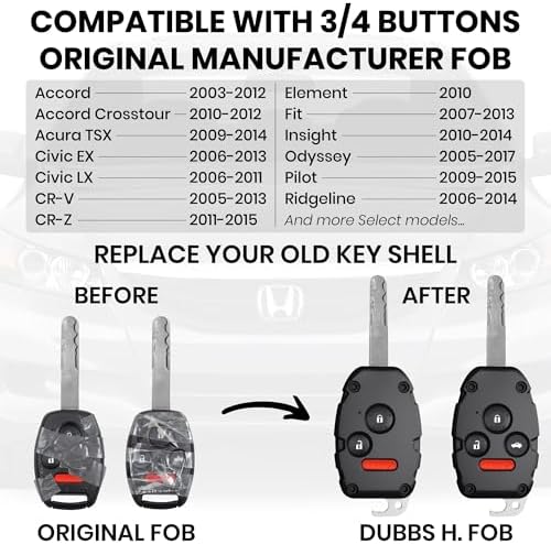 Key Fob Shell Case for Honda Accord 2003-2012, Civic EX 2006-2013, Pilot - Image 3