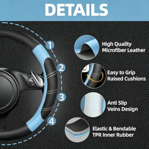 NBTEPEM 10 Pcs Car Floor Mats Full Set & Sport Leather Steering Wheel Cover - Image 2