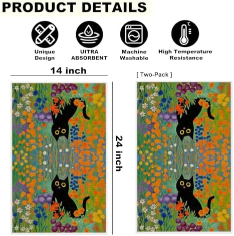 2 Pcs Cat Flower Kitchen Towels, Cute Cats Gifts - Image 2