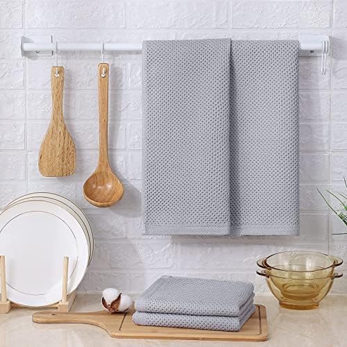 Kitinjoy 100% Cotton Waffle 8-Pack Kitchen Towels, Light Grey - Image 6
