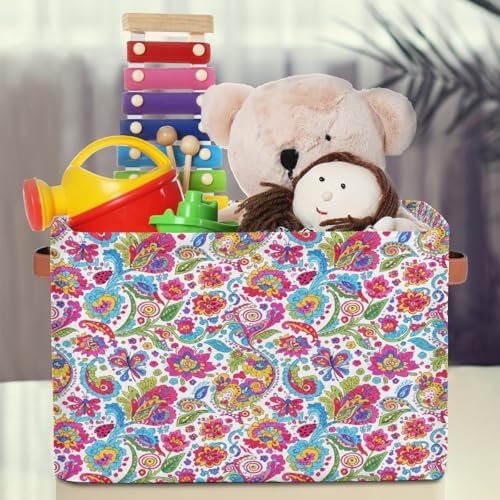 AUUXVA Storage Basket Colorful Paisley Flower Floral Storage Cube Box Durable - Image 3