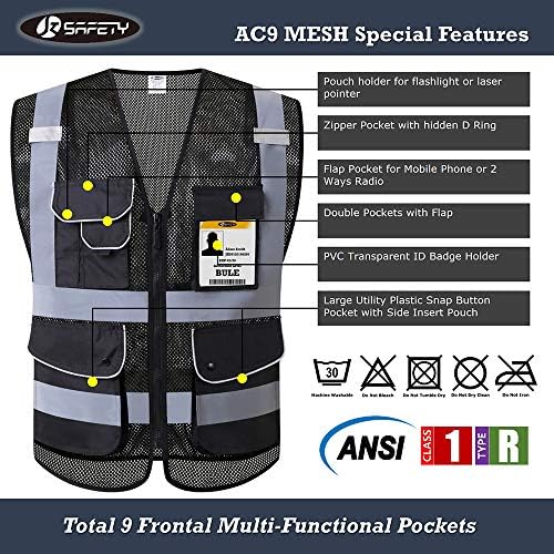 JKSafety 9 Pockets High Visibility Zipper Front Safety Vest - Image 3