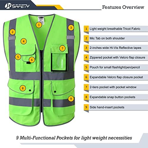 JKSafety Safety Vest for Men Women Reflective Hi Vis JK150 Green 3XL - Image 3