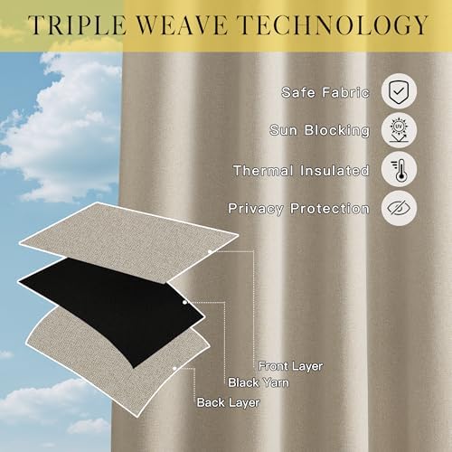 NICETOWN 100% Blackout Patio Outdoor Curtains Waterproof 2 Panels, Linen - Image 4