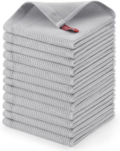 Homaxy 100% Cotton Waffle Weave Dish Cloths, 12 Pack, Light Grey by Homaxy