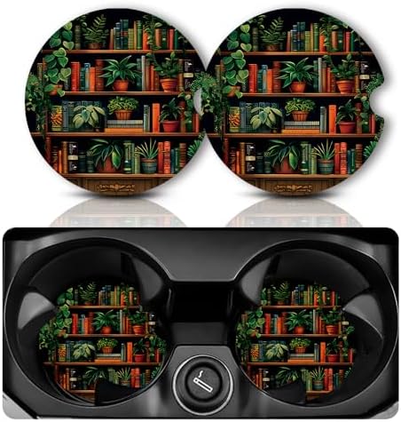 Yonlevres Car Coasters for Cup Holders, Vintage Bookshelf, 2 Pack by Yonlevres