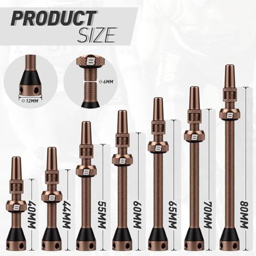 BWSHLF Tubeless Presta Valve Stem 40/44/55/60/65/70/80/100 mm, Super Light - Image 4