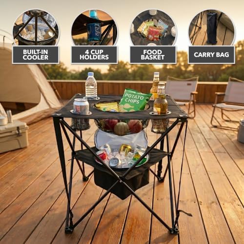 OVENTE Collapsible Folding Camping Table, Insulated Cooler - Image 4