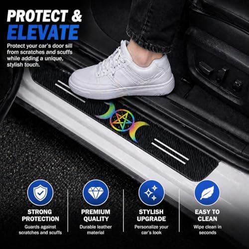 5PCS 2 Hearts Car Door Sill Protector, Carbon Fiber Leather Sill Stickers - Image 2