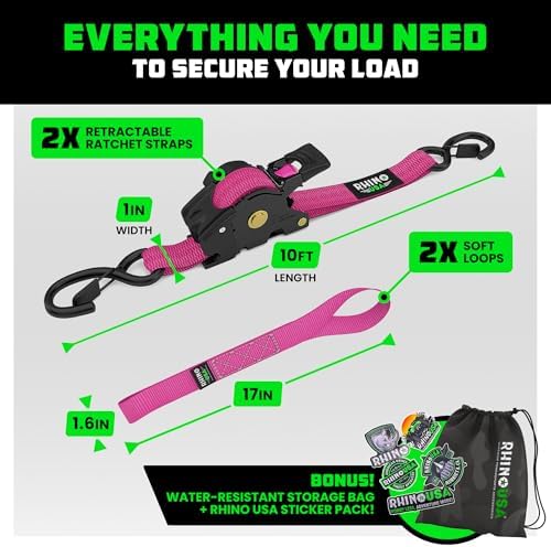 Rhino USA Retractable Ratchet Straps - 1in x 10ft - Image 5