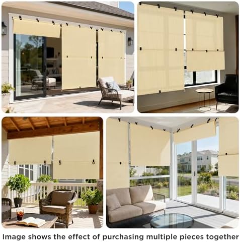 Outdoor Roller Shade 7'W x 12.5'H Cordless Shades Roll Up, Folding Exterior - Image 6