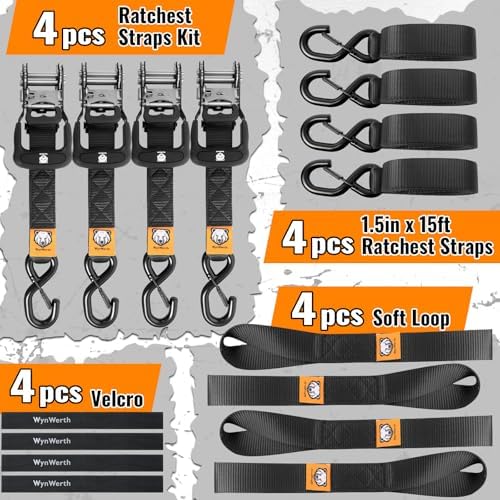 Retractable Ratchet Straps 4 Pack, 5208LBS Break Strength - Image 6