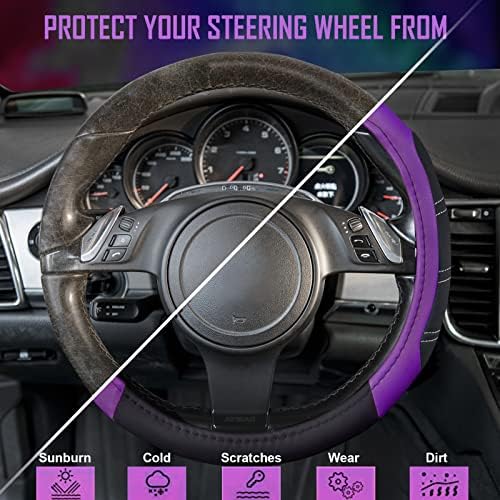 CAR PASS Line Rider Microfiber Leather Sporty 14.5-15 inch Steering Wheel Cover - Image 5