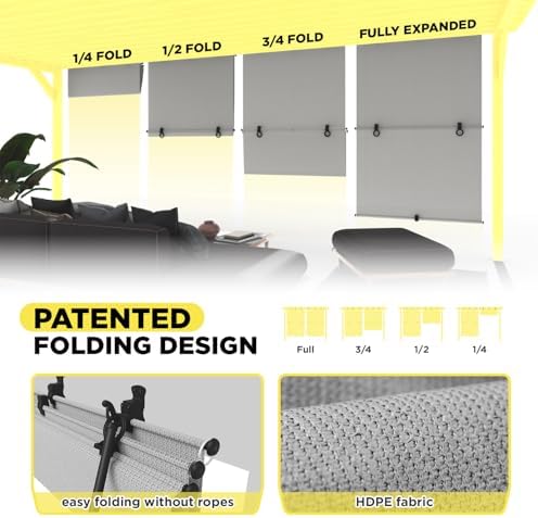 Outdoor Roller Shade 8'W x 8'H Cordless Shades Roll Up, Folding Exterior Patio - Image 2