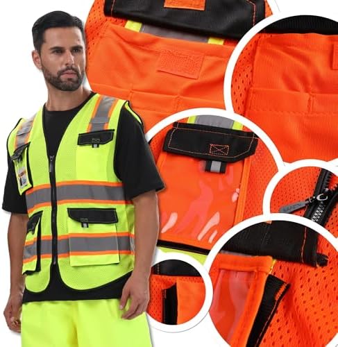 JKSafety Safety Vest for Men Women Hi Vis Reflective Vest JK220 Orange S - Image 6