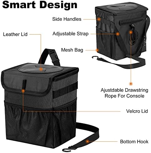 Car Trash Can Foldable Garbage Bin Leakproof 2.3 Gallons Car Trash Bag Black - Image 3