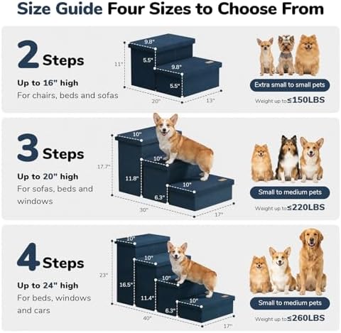 3-Step Wide Dog Stairs with Hidden Storage 18" H, Non-Slip Dog Steps - Image 2
