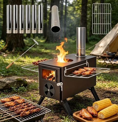 Portable Hot Tent Stove, Light Weight Camp Wood Stove, Carbon Steel Camping by YourBestIndustrialSupplies