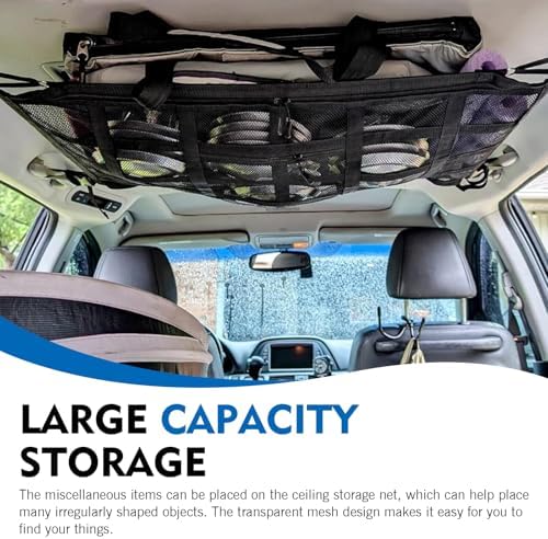 WZP Car Ceiling Cargo Net, 31.5" x 20.9" Double-Layer Mesh Car Roof Storage - Image 5