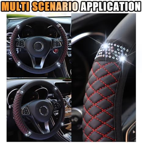 JOYCOURT 15 Inch Bling Soft Leather Car Steering Wheel Cover - Image 6