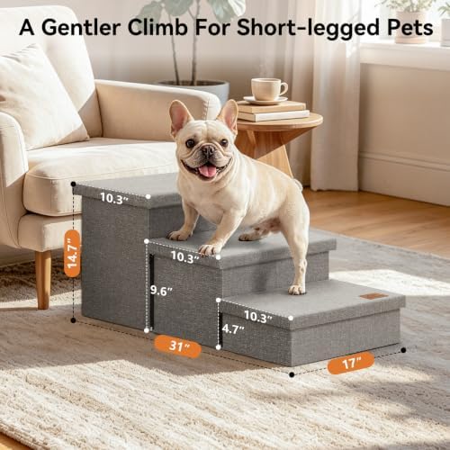 Zerbuger Dog Stairs with Storage, Small Grey 3 Steps Dog Ramp no Condo - Image 7