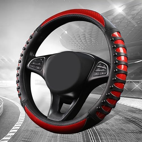 3D Massage Red Carbon Fiber Leather Steering Wheel Cover, 14.5-15 Inch Non-Slip - Image 7