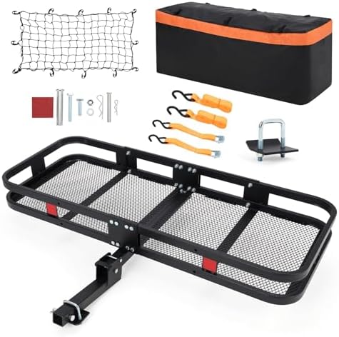 Heavy-Duty Folding Hitch Cargo Carrier, 500 lbs Capacity – Steel Basket by Jojoka