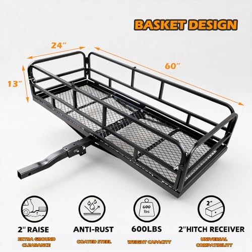 fouwick 60" x 24" x 13" Hitch Cargo Carrier | 600 Lbs Heavy Duty Folding - Image 5